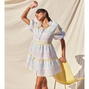 SAYLOR Pastel Striped Tiered Mini Dress